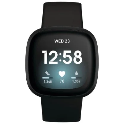 Fitbit Watch Versa 3 Fitness Aluminum Wristband With Heart Rate Tracket - Black/Black